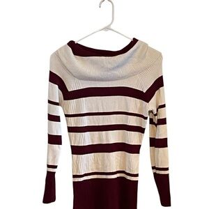 bintage 90s Basic Styles Striped Burgundy and Cream Women's Sweater